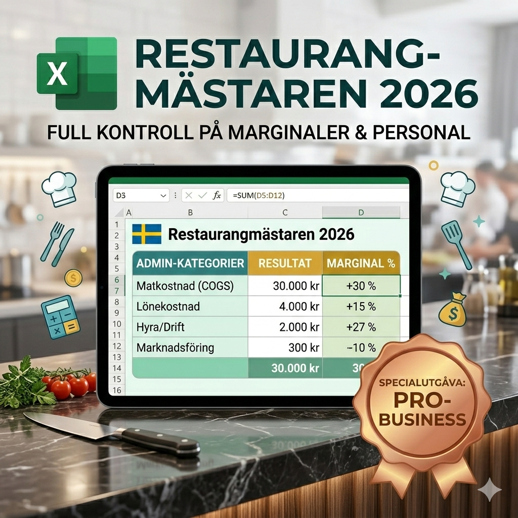 Restaurangmästaren 2026 – Professionell Admin & Marginalkalkylator (Excel)