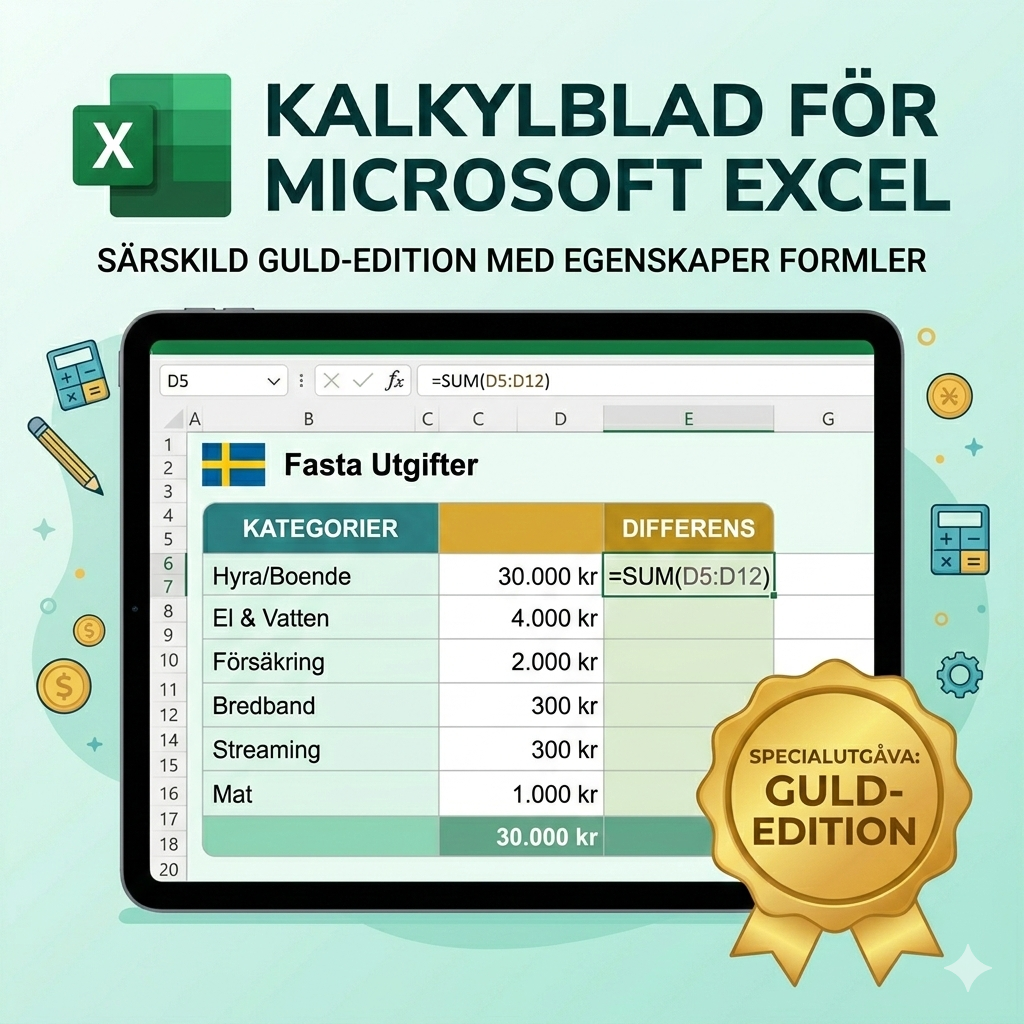 Svenska Budgetmästaren 2026 – Excel Budgetplanerare (Brons, Silver & Guld Edition)