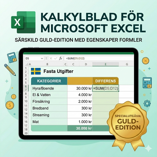 Svenska Budgetmästaren 2026 – Excel Budgetplanerare (Brons, Silver & Guld Edition)