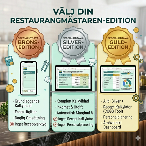 Restaurangmästaren 2026 – Professionell Admin & Marginalkalkylator (Excel)