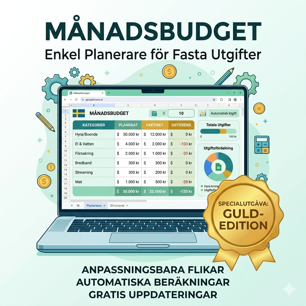 Svenska Budgetmästaren 2026 – Excel Budgetplanerare (Brons, Silver & Guld Edition)